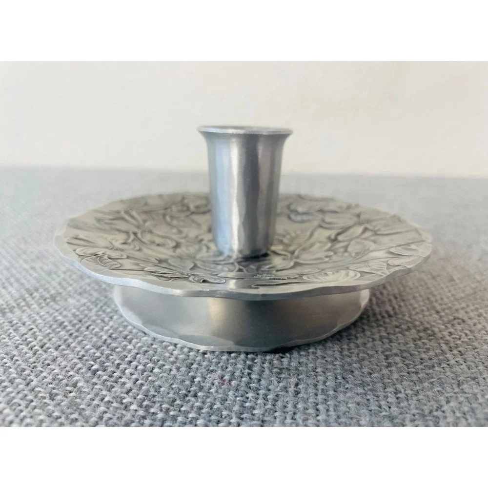 Wendell August Forge Handmade Aluminum Rose Floral Candle Holder Footed USA